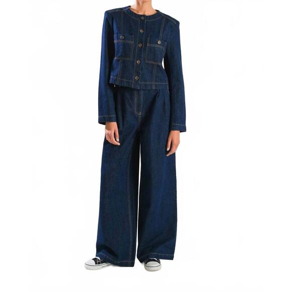 NEW FLYING TOMATO cropped jacket in indigo denim